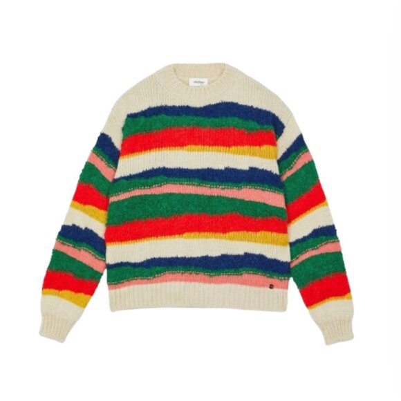 Anthropologie Ottod'Ame Stripe Sweater Womens 6 Medium 42 Blue Orange Crew Neck - Picture 13 of 13